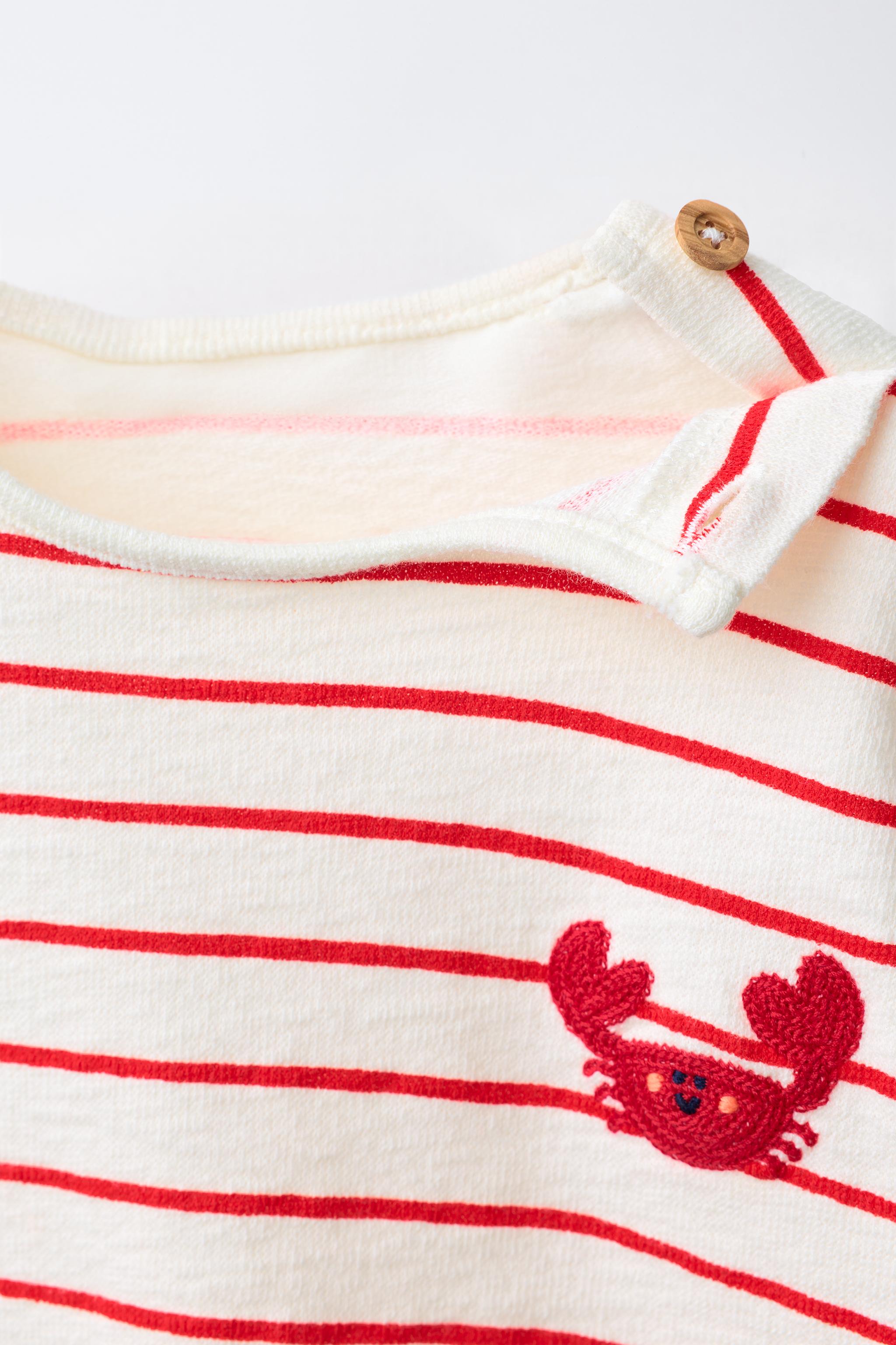 CRAB EMBROIDERED STRIPED T-SHIRT